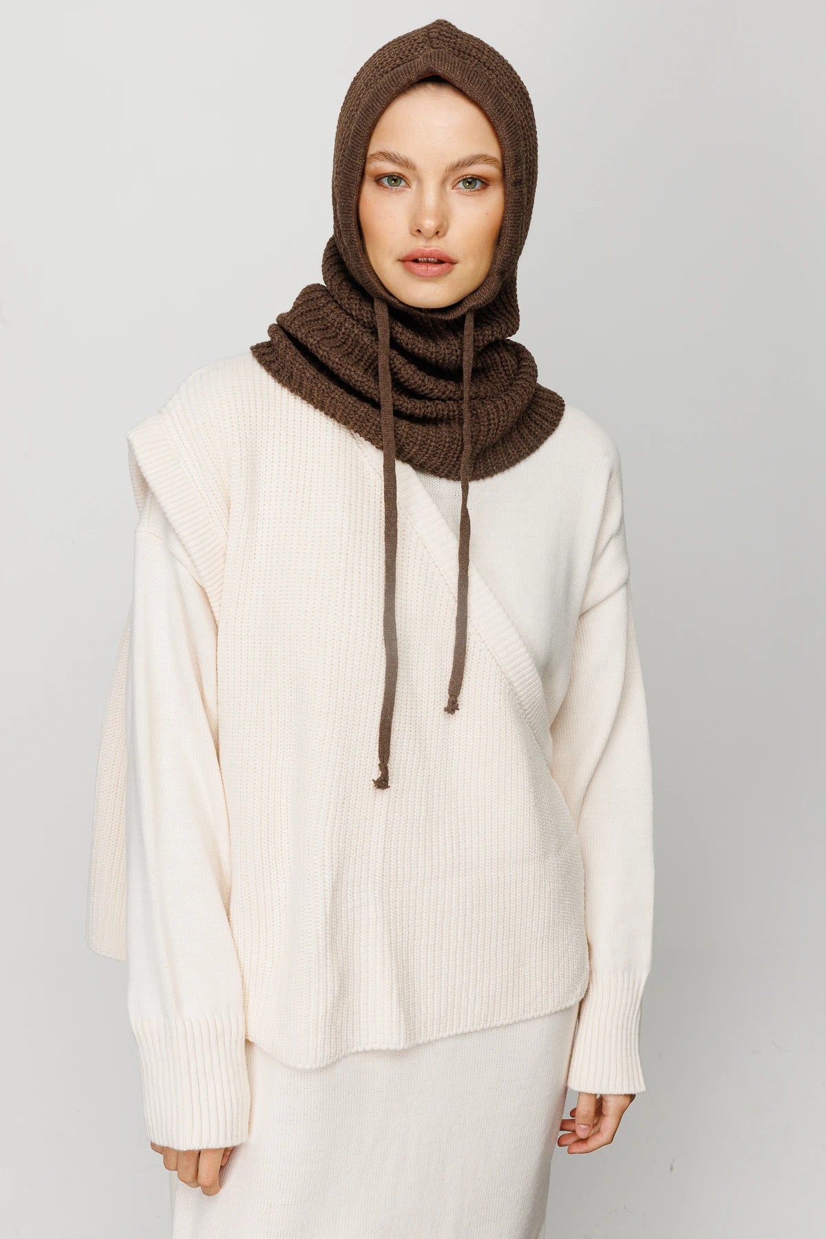Balaclava Triko Başlık - Koyu Vizon