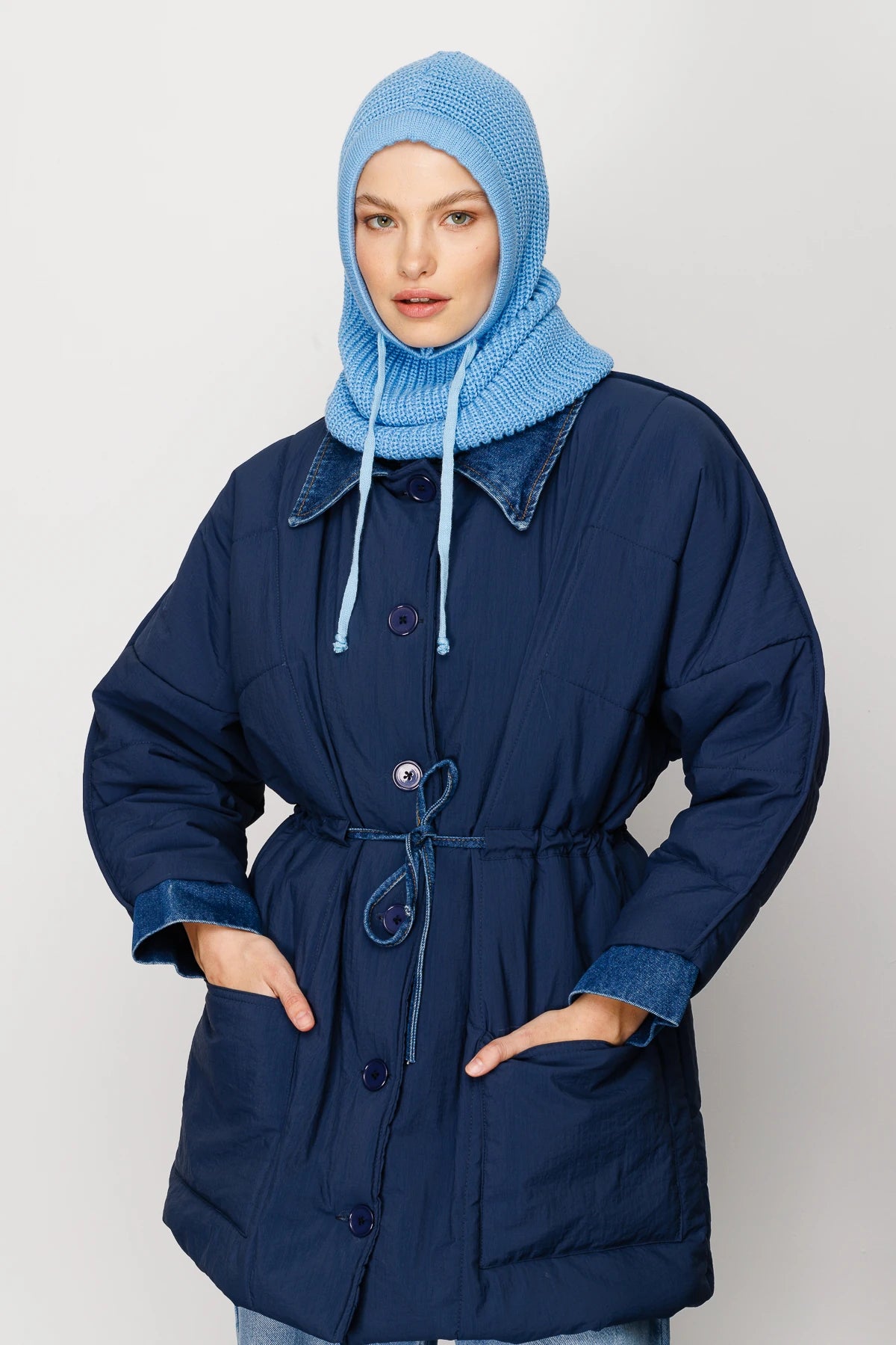 Balaclava Triko Başlık - Bebek Mavisi