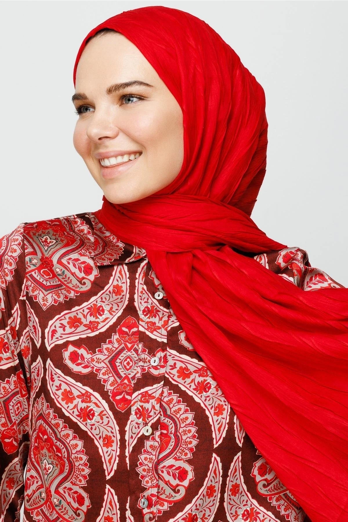 Piliseli Bambu Şal - Kırmızı