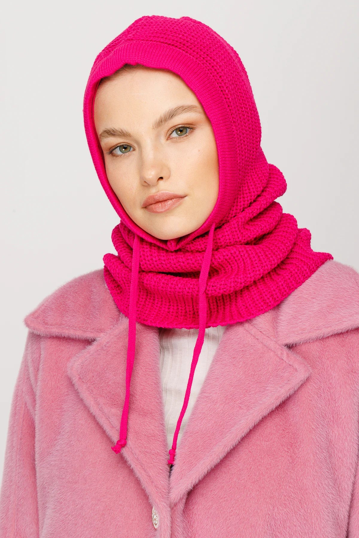 Balaclava Triko Başlık - Fuşya