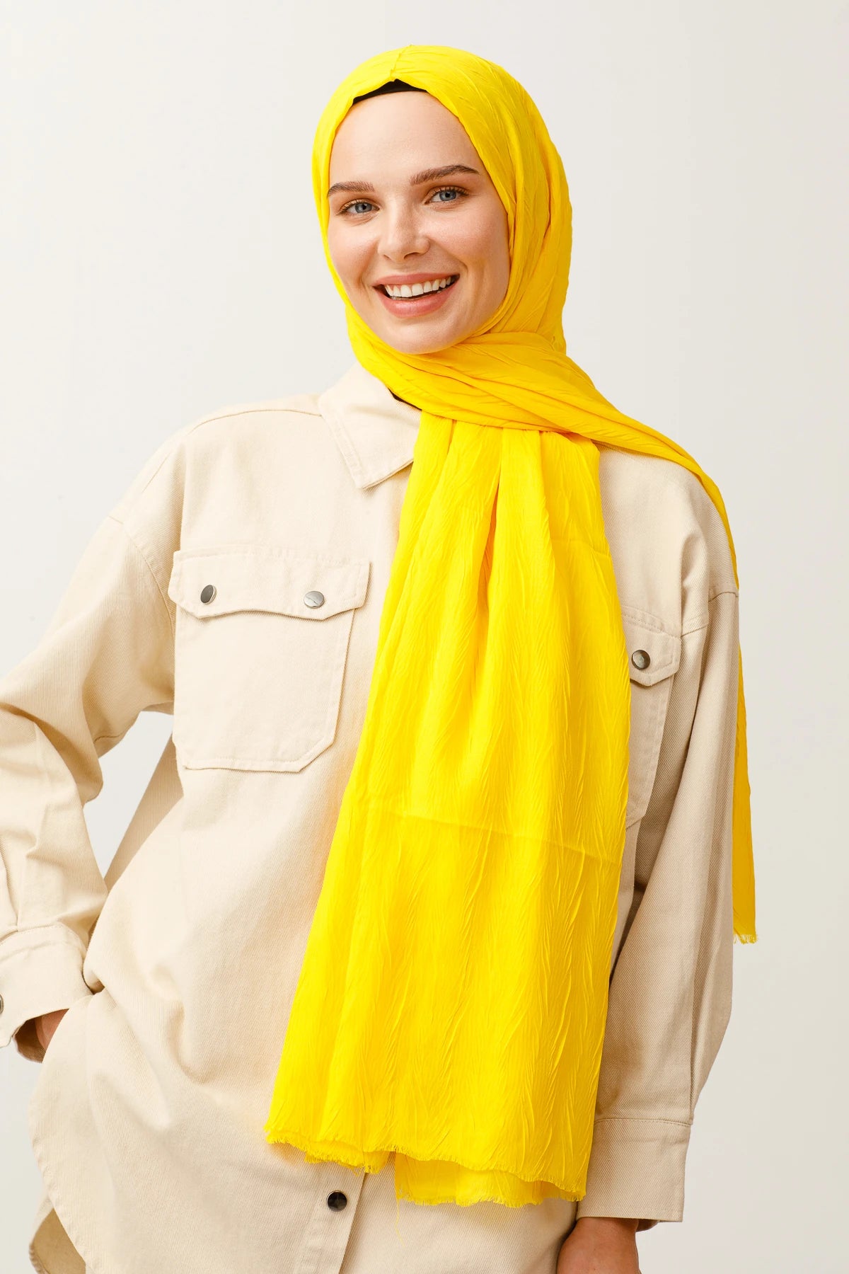 Piliseli Bambu Şal - Sarı