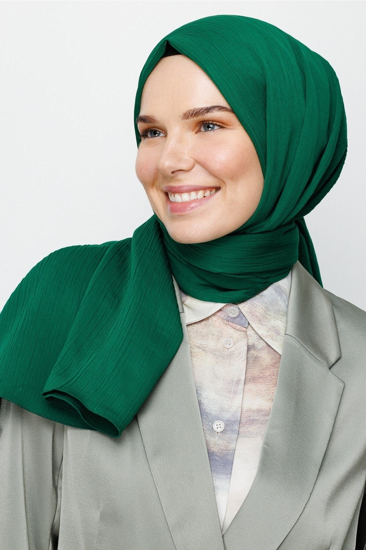 Krinkıl Medine İpeği Şal - Koyu Benetton Yeşili