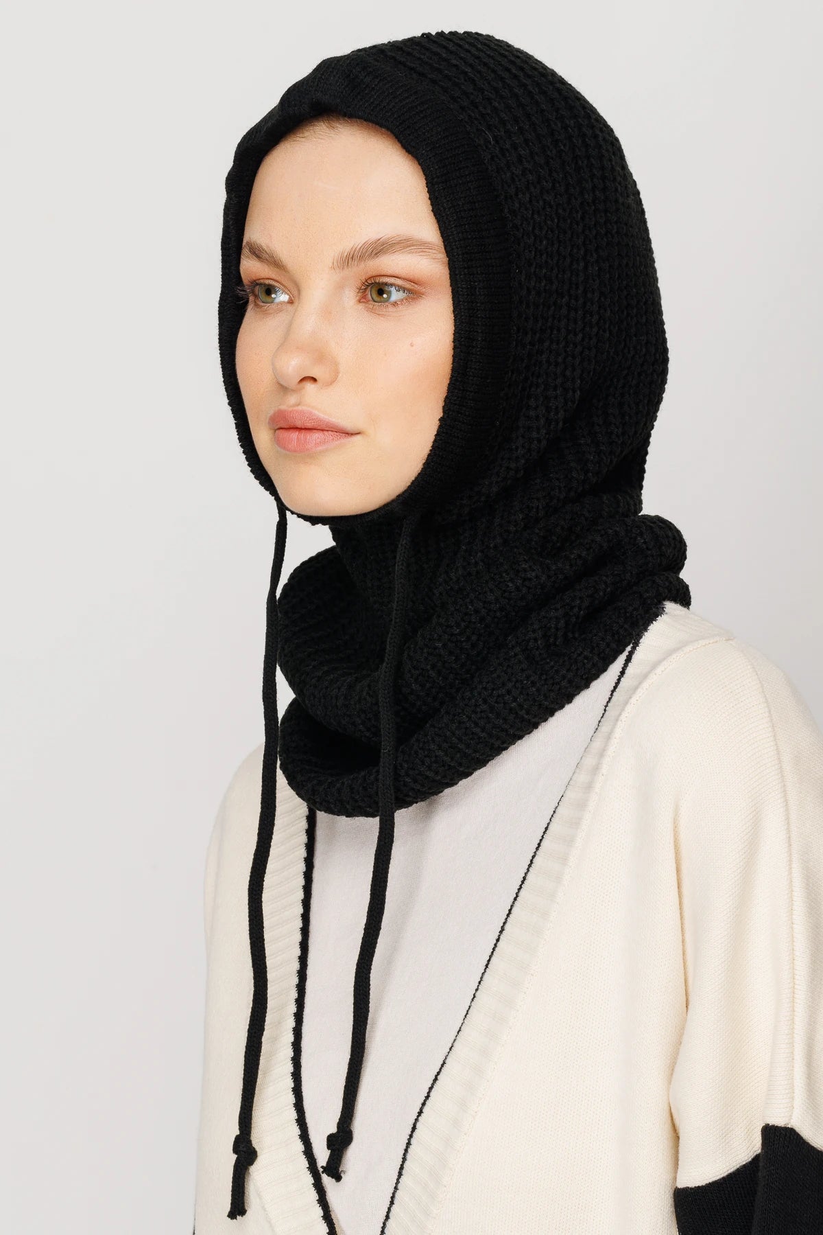 Balaclava Triko Başlık - Siyah