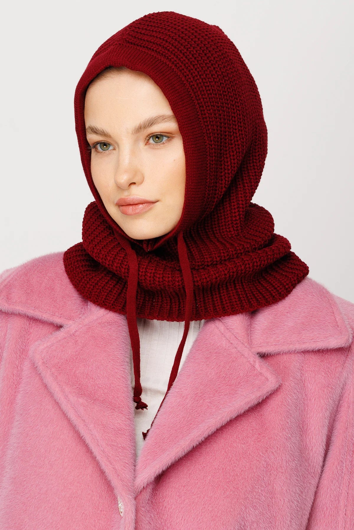 Balaclava Triko Başlık - Bordo