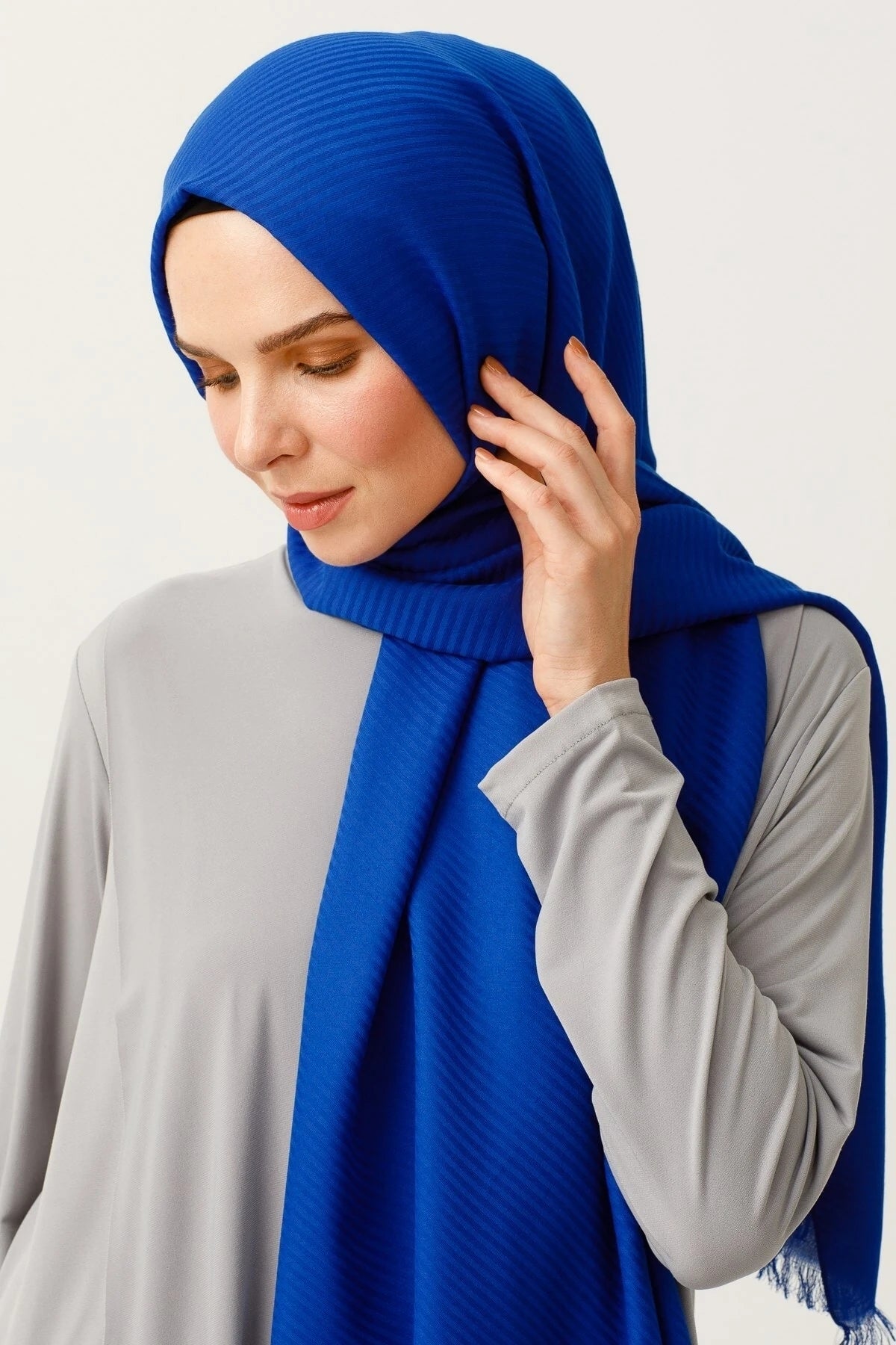 شال جاكار قطني مخطط - أزرق داكن