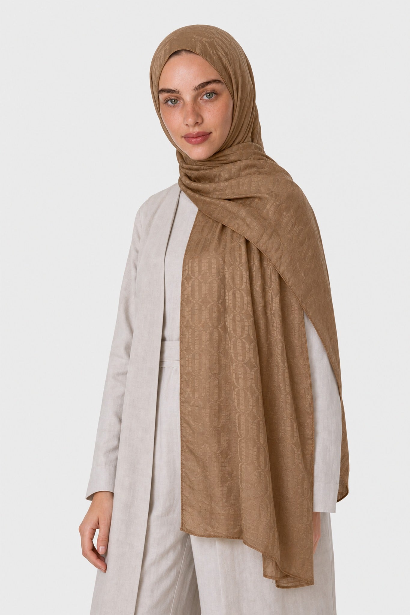 Dune Desen Ayrobin Jakar Şal - Vizon Kahve