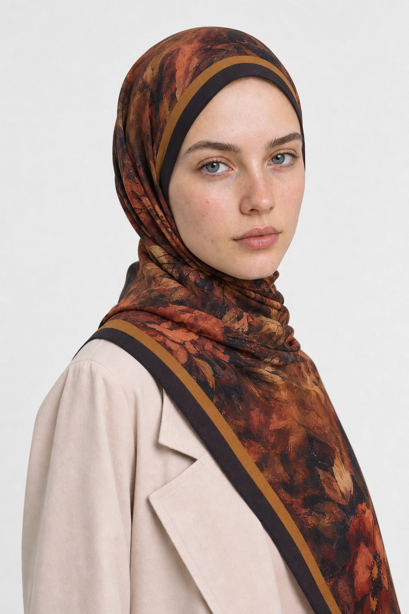 Regal Desen Hebei İpek Şal - Acı Kahve