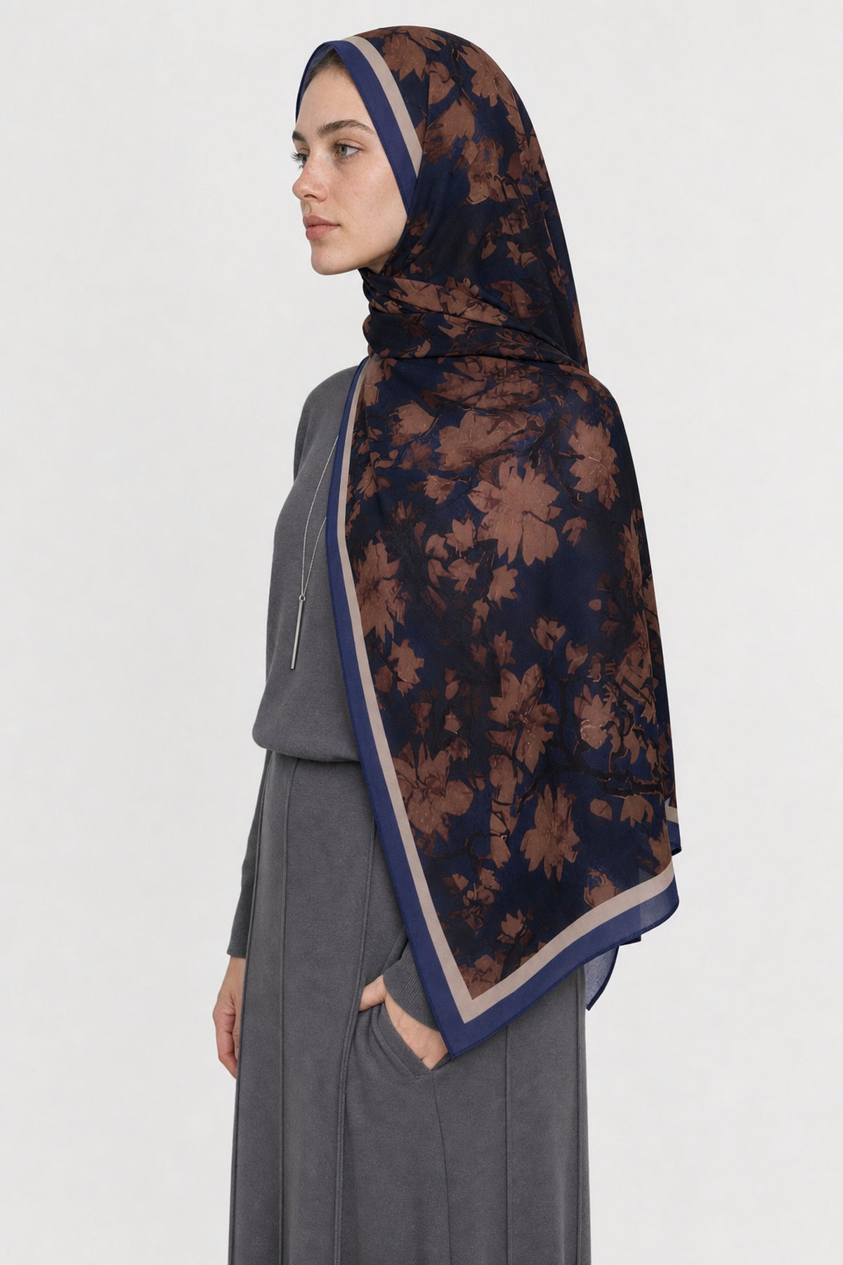 Velvet Desen Hebei İpek Şal - Lacivert