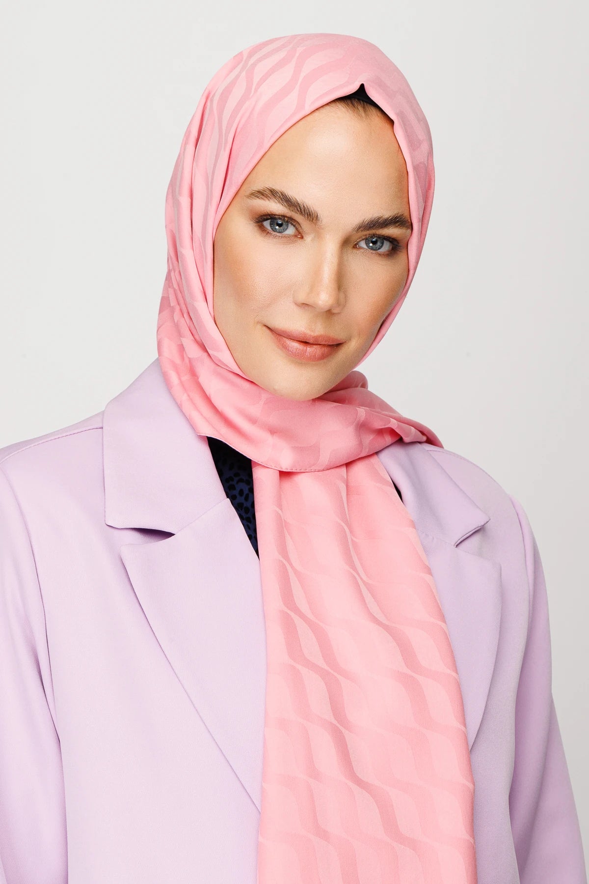 Dalga Desen İpeksi Jakar Şal - Şeker Pembe