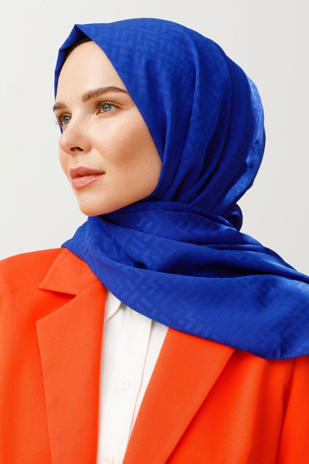 Z Desen İpeksi Jakar Şal - Saks Mavi