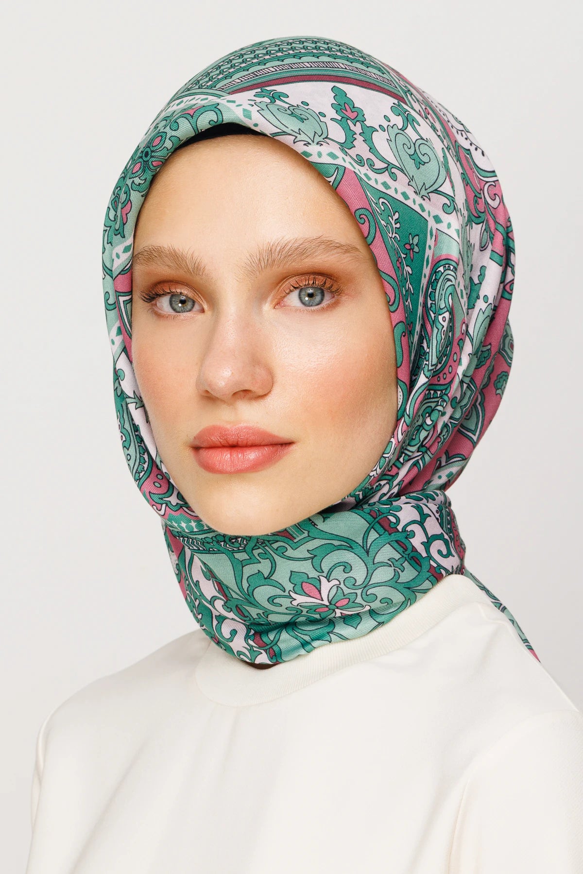 40 Yama Desen Dijital Soft Eşarp - Mint Yeşili