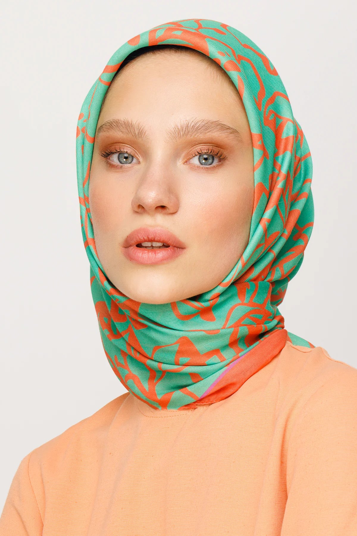 Floral Desen Dijital Soft Eşarp - Mint Yeşili