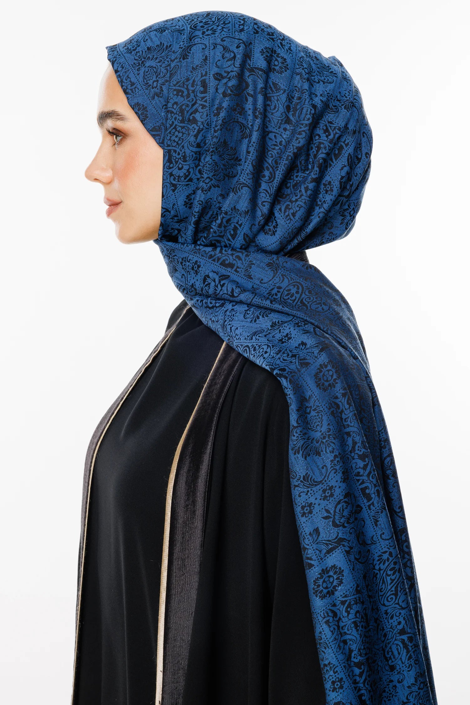 Henna Desen Çift Taraflı Şal - Siyah-İndigo