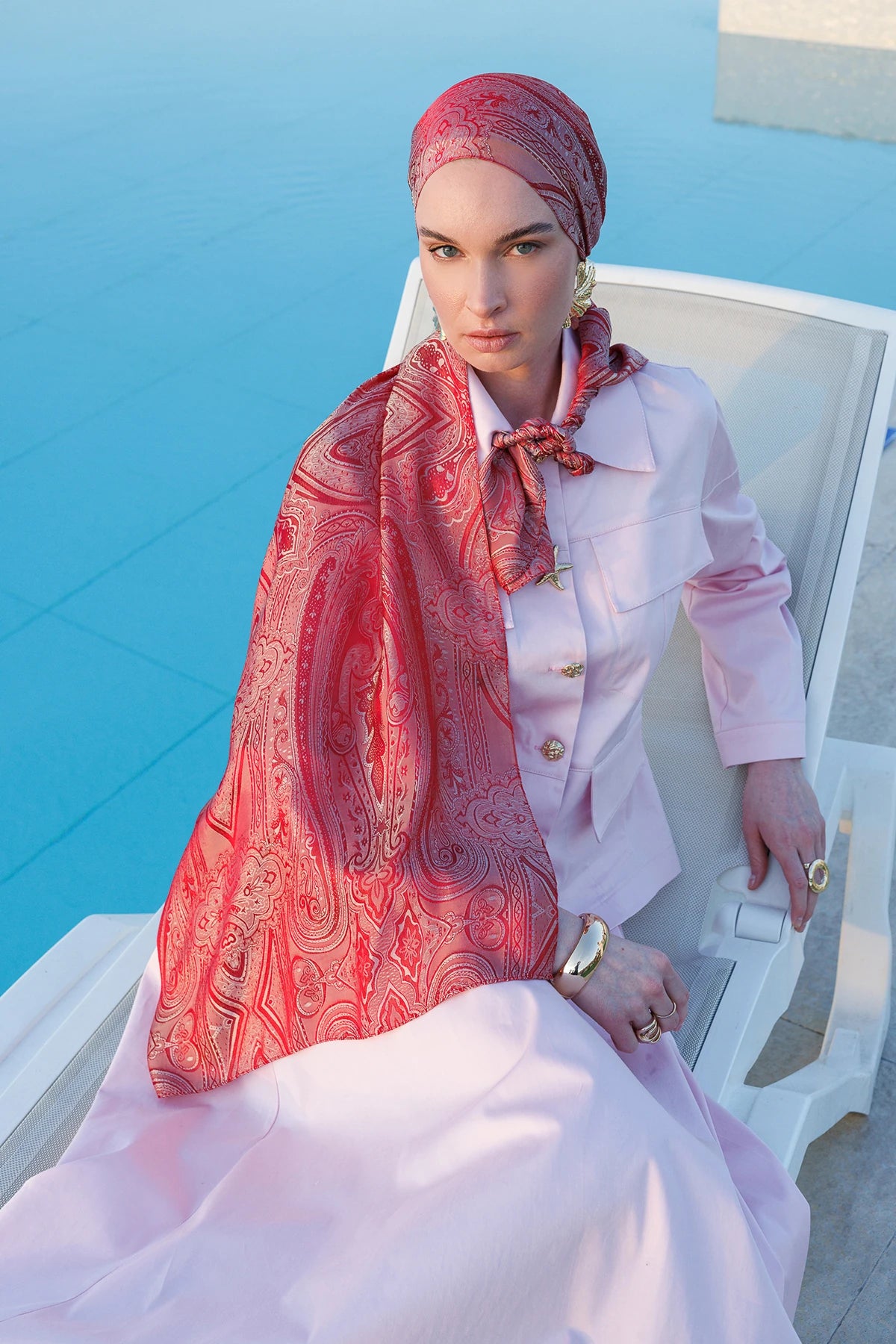 Liva Desen Shine Line Şal - Bordo-Mint Yeşili