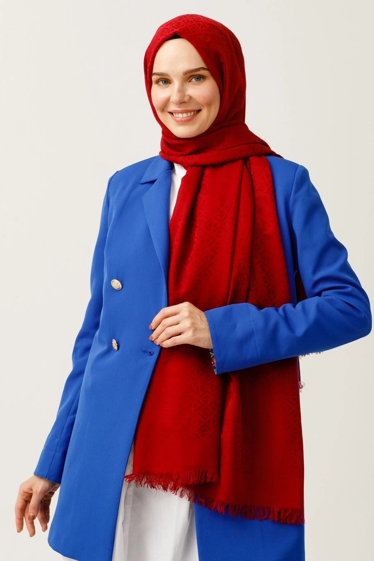 Üçgen Desen Pamuk Jakar Şal - Bordo