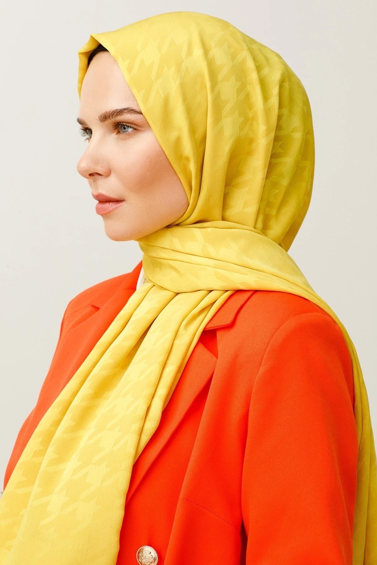 Kazayağı Desen İpeksi Jakar Şal - Sarı