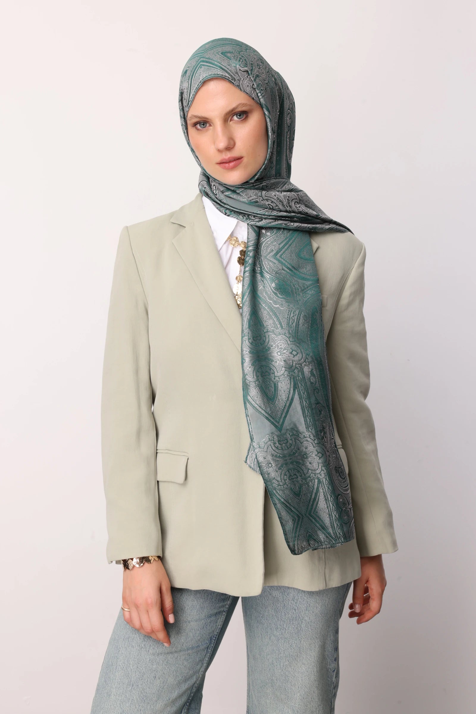 Liva Desen Shine Line Şal - Zümrüt-Pembe