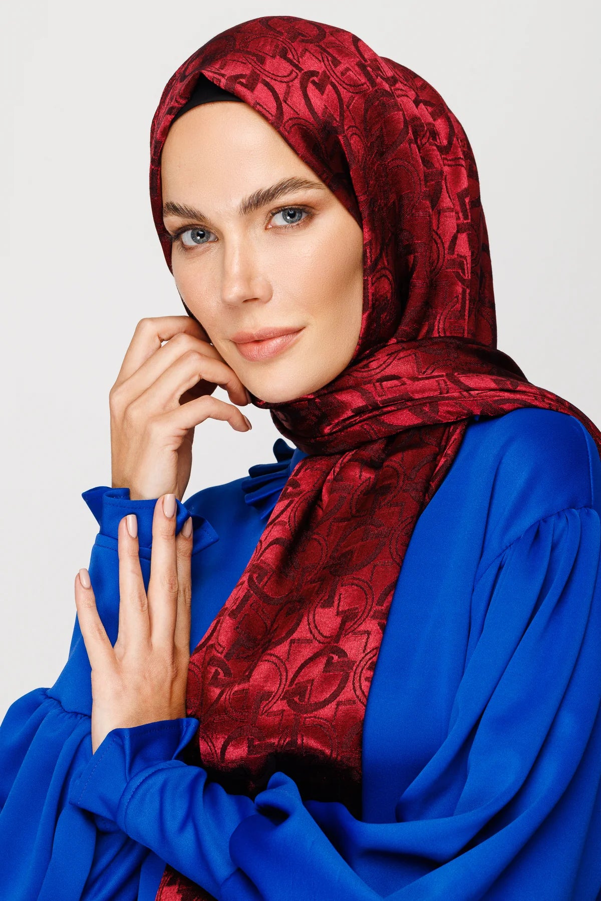 Longar Desen Parlak Jakar Şal - Bordo