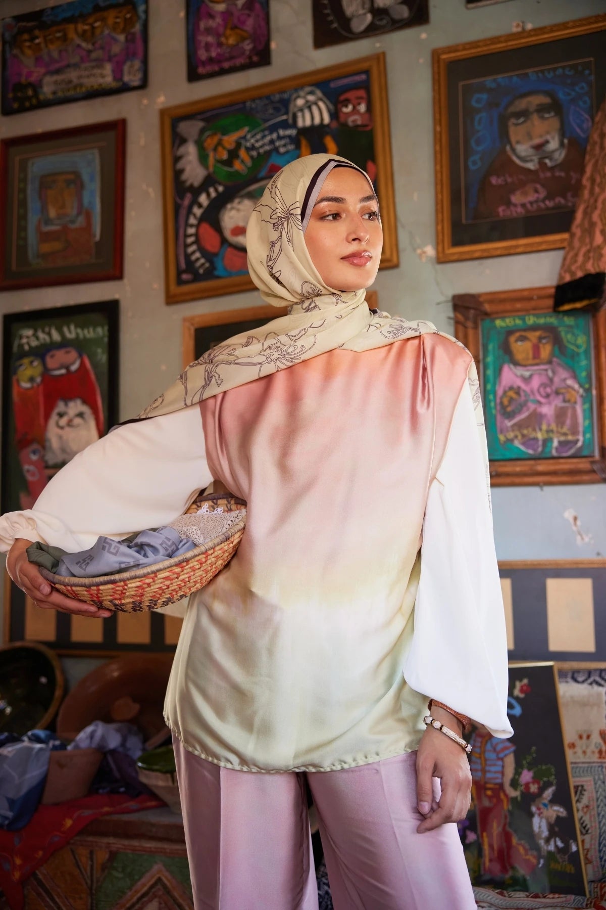 Yekta Desen Sakura İpek Şal - Sarı