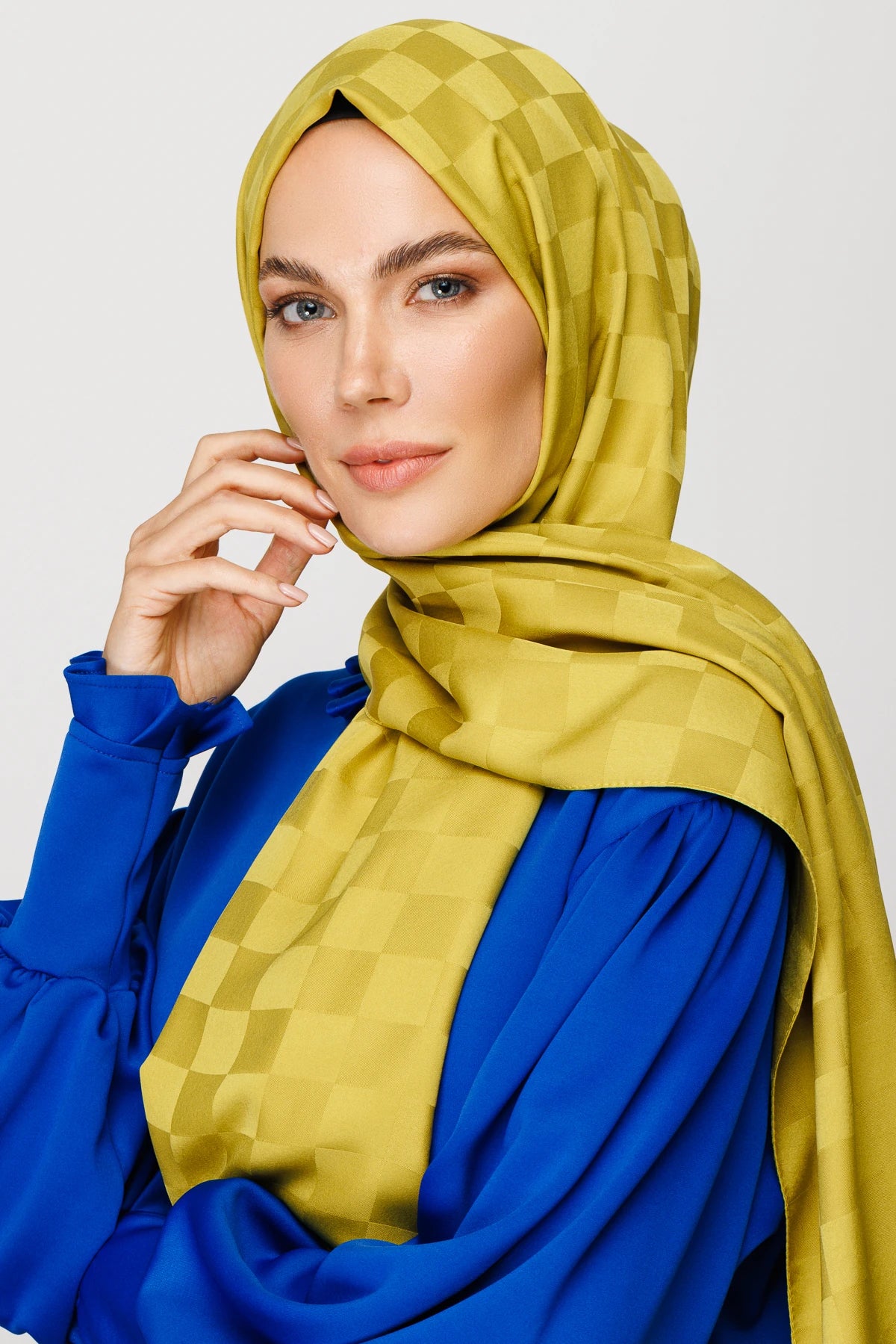 Dama Desen İpeksi Jakar Şal - Oliv Yeşili