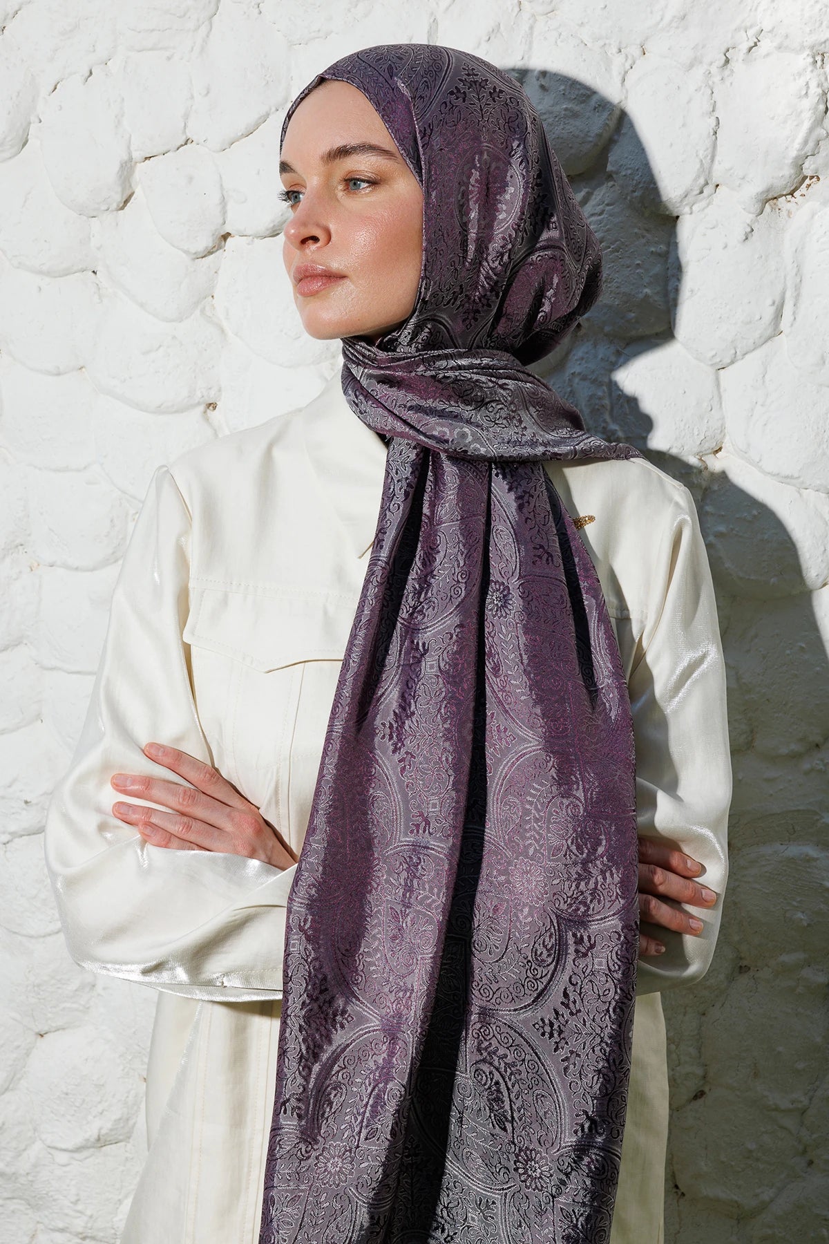 Vera Desen Shine Line Şal - Mor-Gri