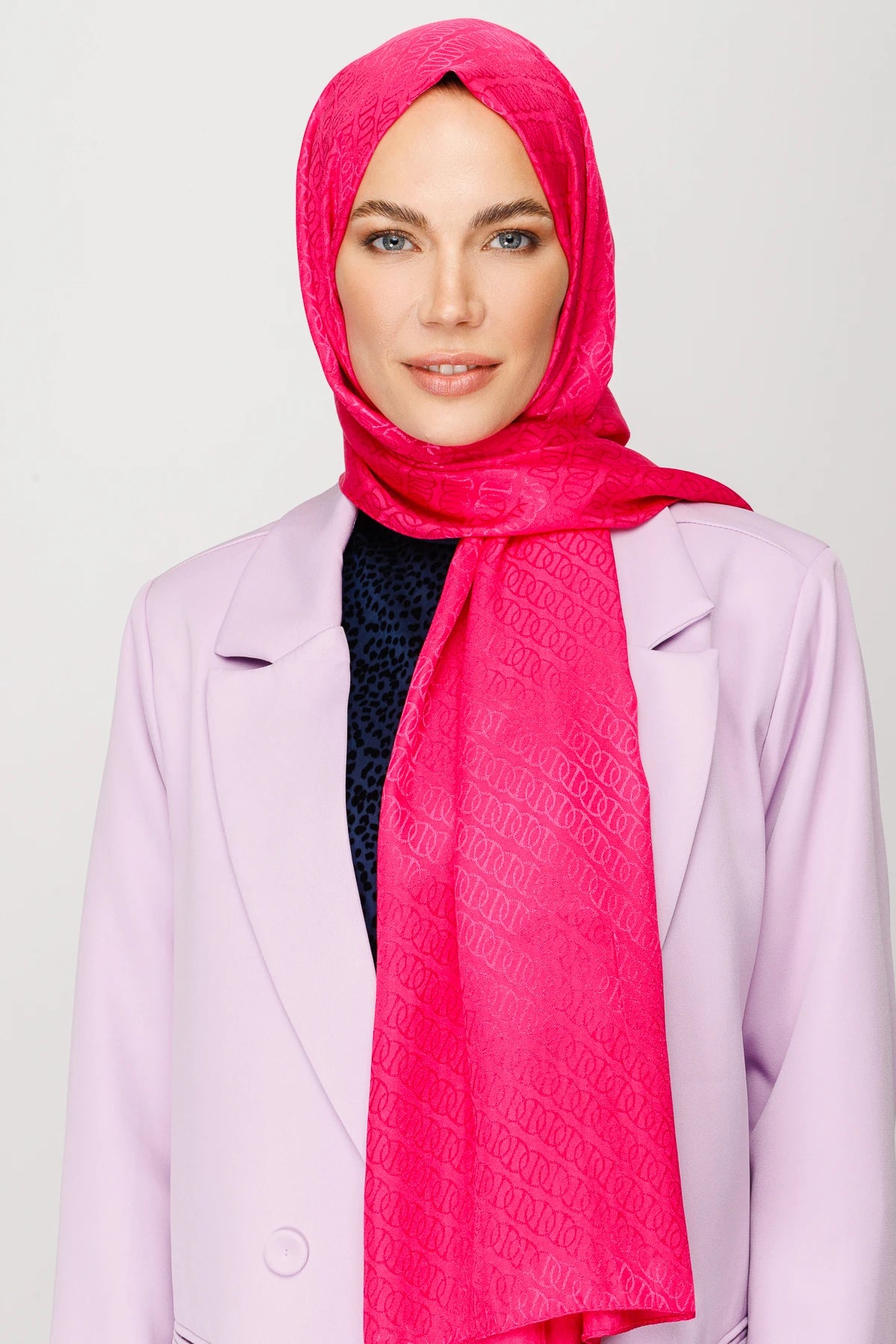 Forever Desen Parlak Jakar Şal - Fuşya