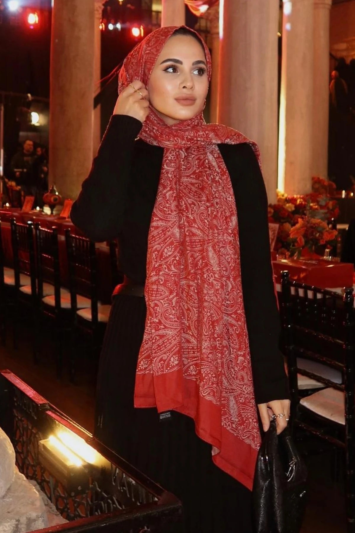 Velora Desen Çift Taraflı Şal - Bordo-Mint Yeşili
