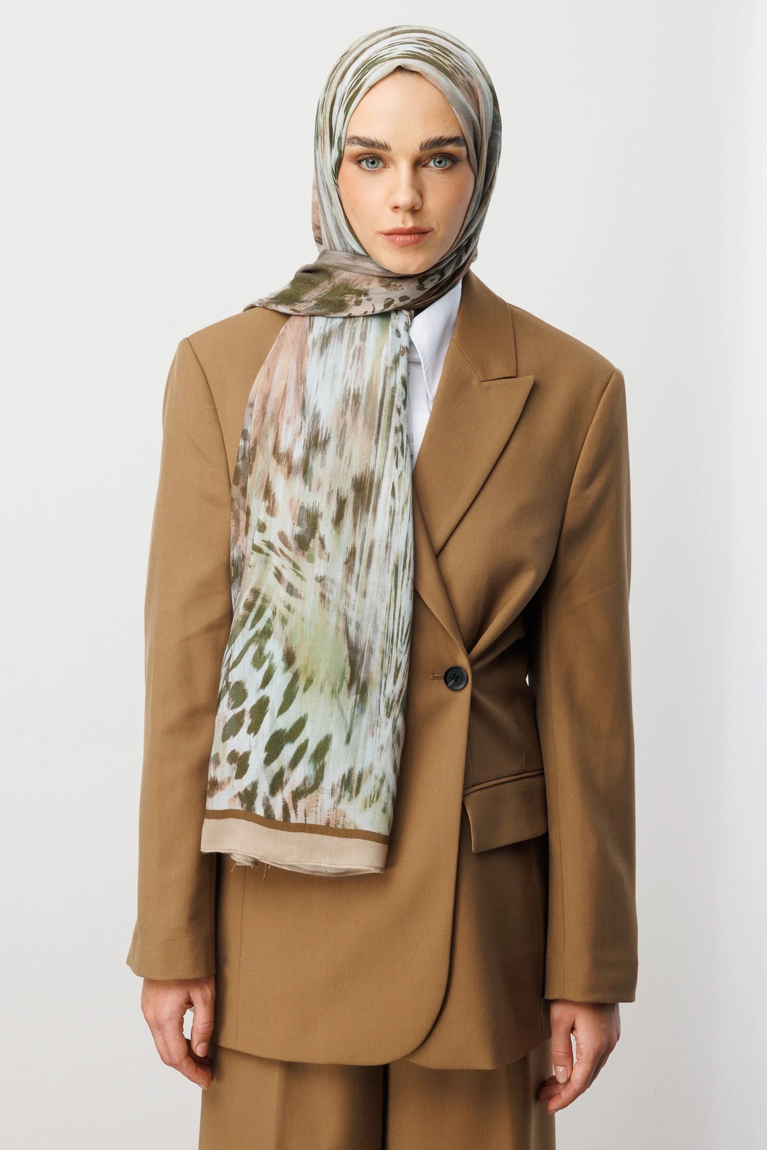 Leopar Desen Rami Şal - Bej