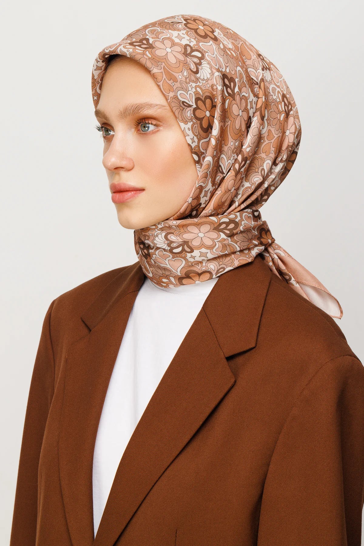 Daisy Desen Dijital Soft Eşarp - Kahverengi