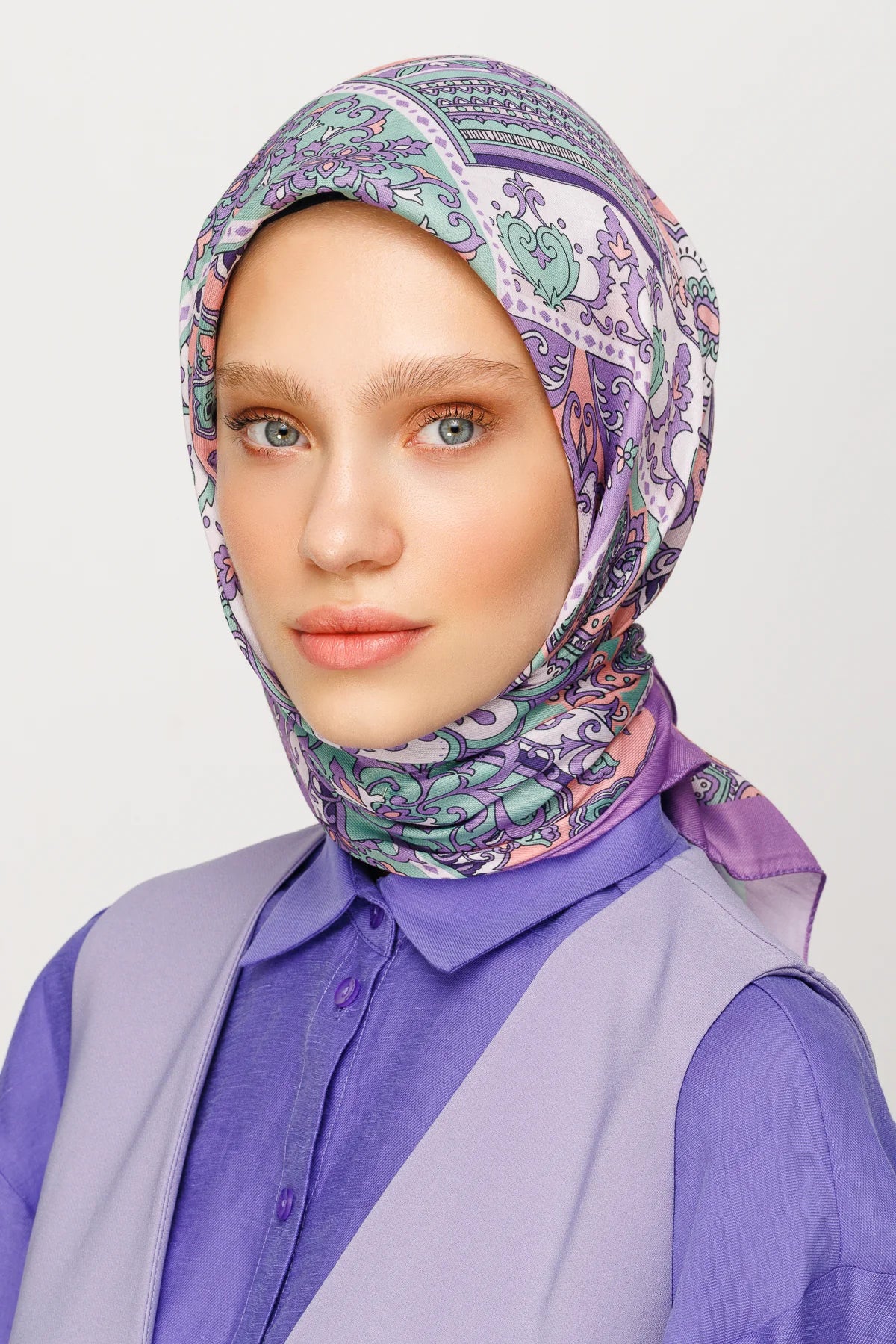 40 Yama Desen Dijital Soft Eşarp - Lila