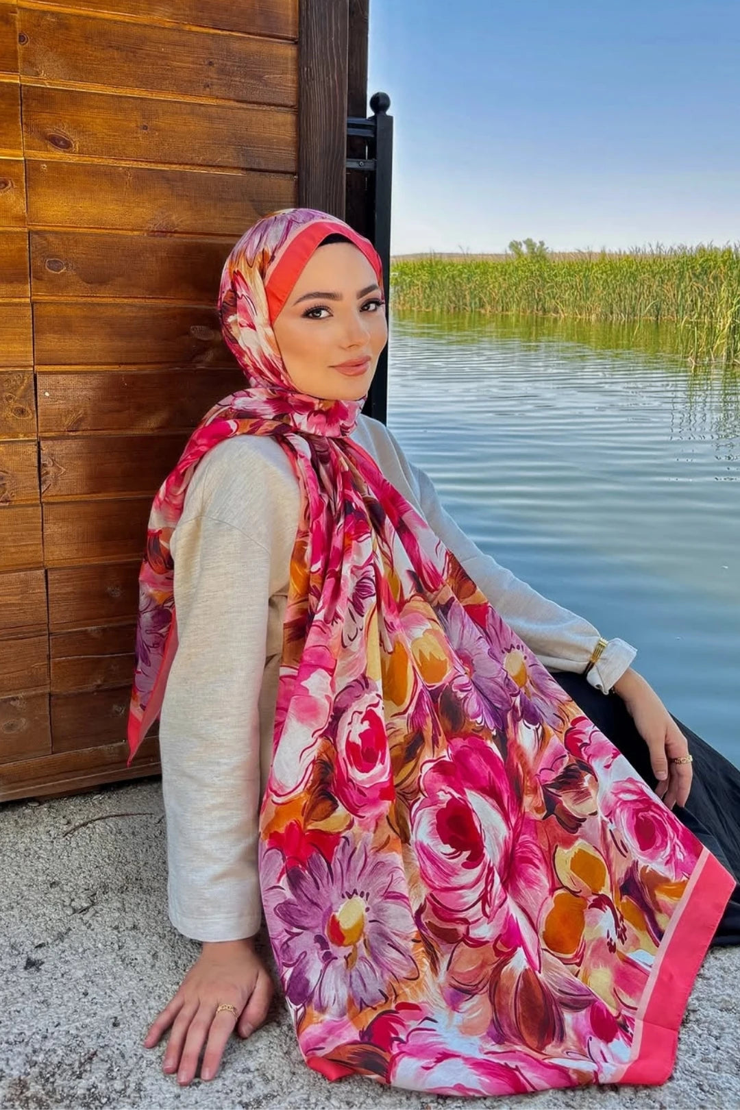 Rossel Desen Pamuk Şal - Somon