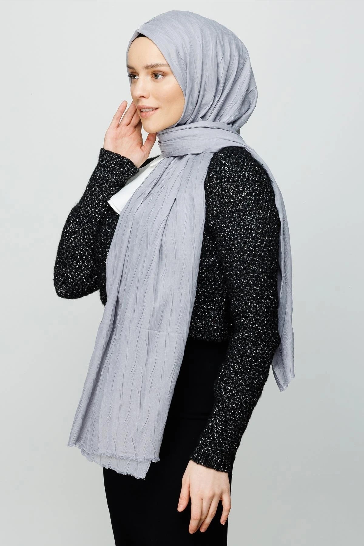 Piliseli Bambu Şal - Gümüş