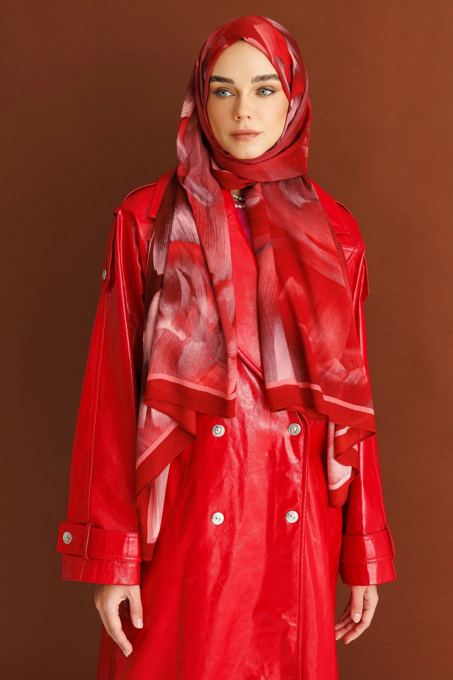 Fleur Desen Rami Şal - Bordo