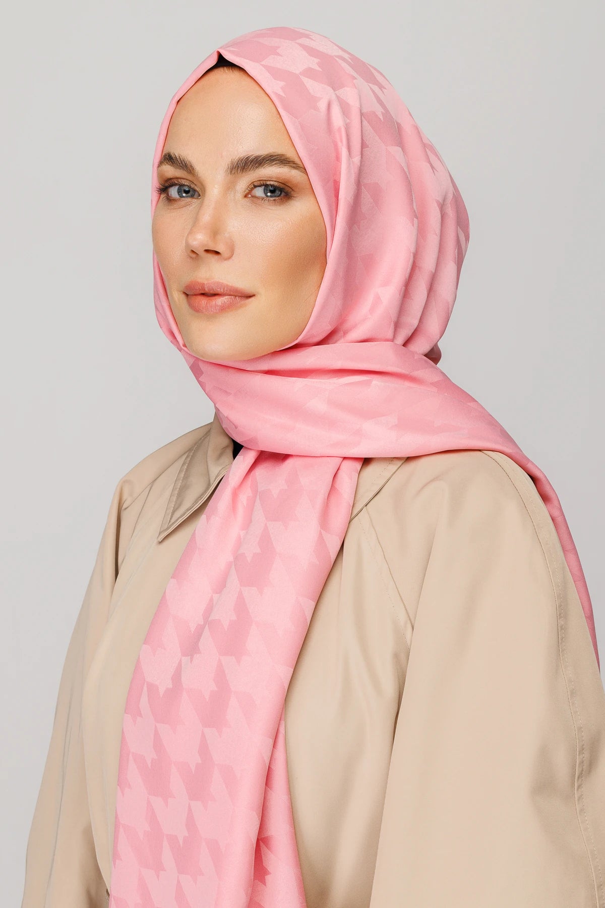 Kazayağı Desen İpeksi Jakar Şal - Şeker Pembe