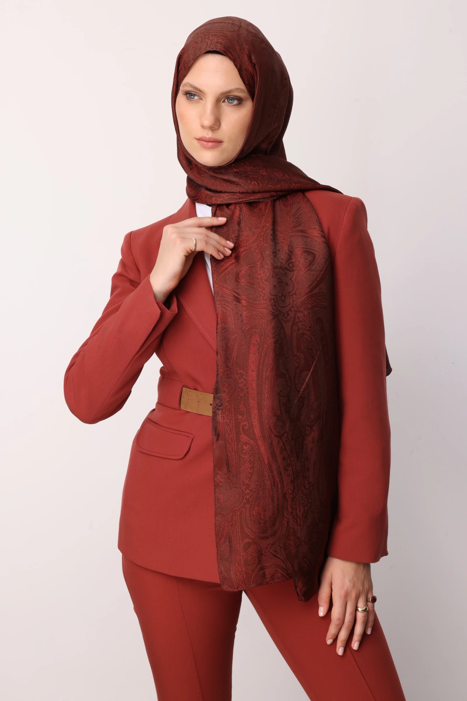Liva Desen Shine Line Şal - Acı Kahve-Kahve