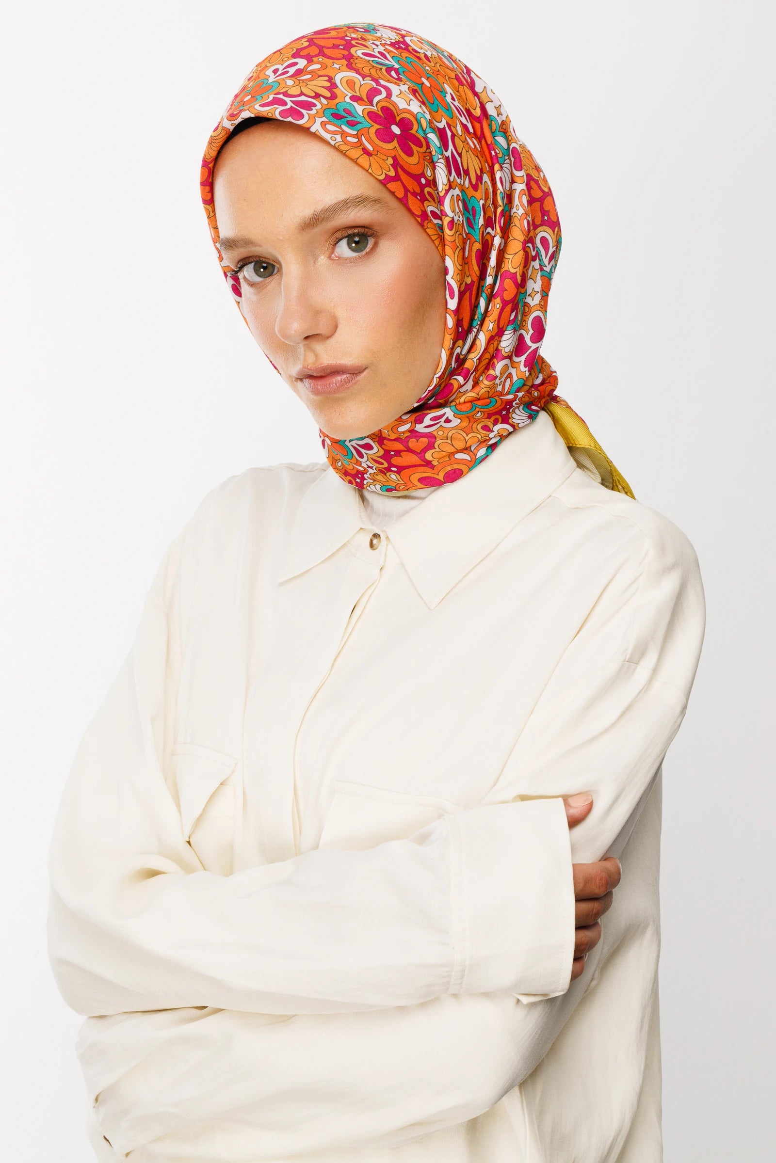 Daisy Desen Dijital Soft Eşarp - Safran
