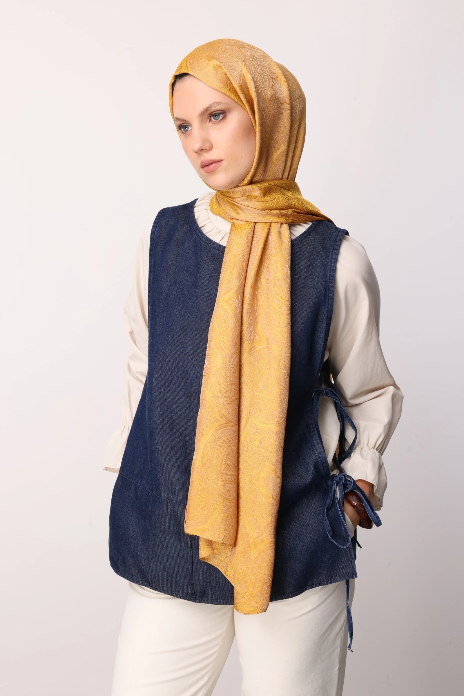 Vera Desen Shine Line Şal - Vizon-Hardal