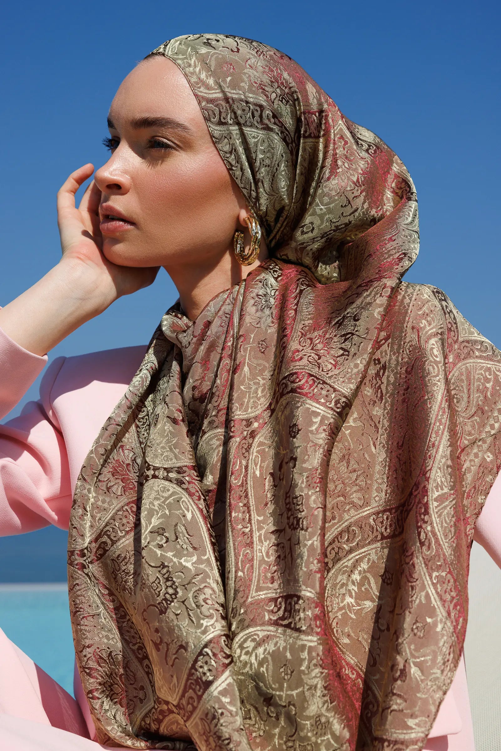 Soler Desen Shine Line Şal - Mürdüm-Somon