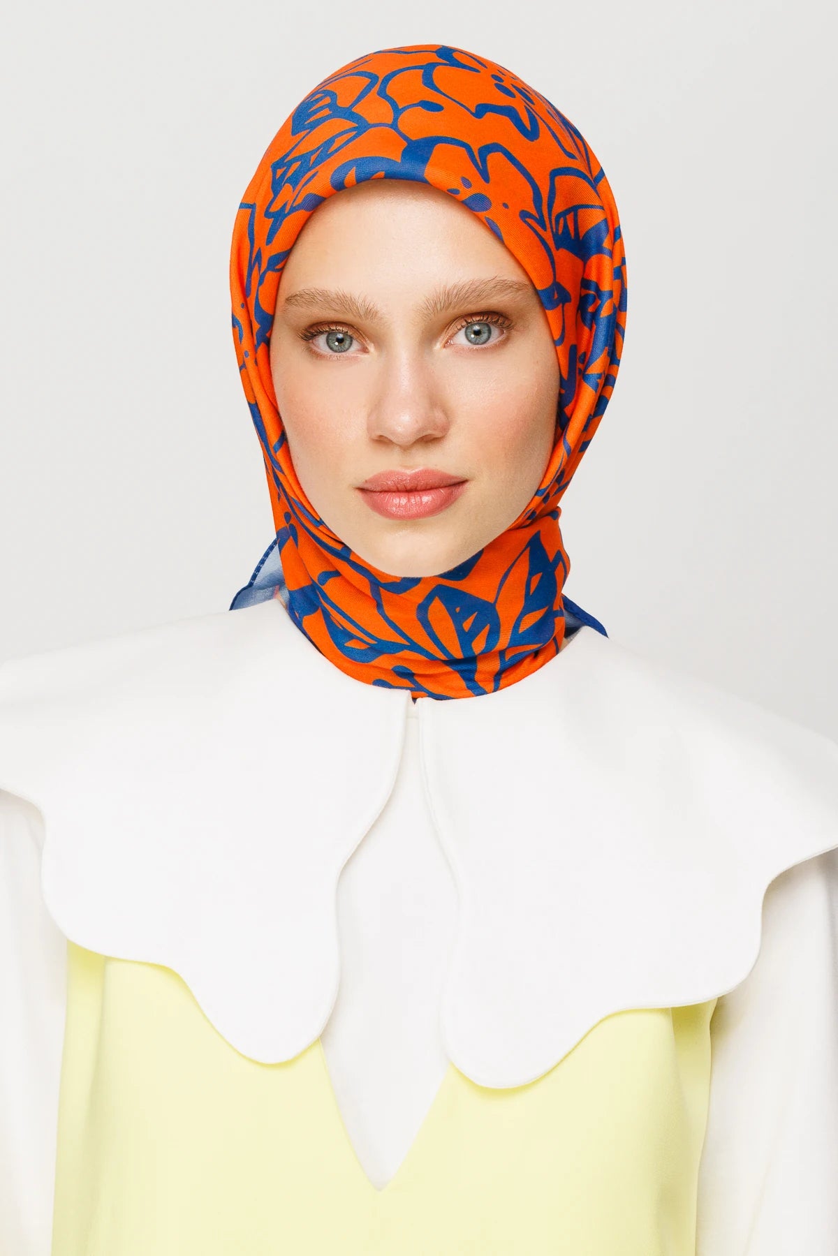 Floral Desen Dijital Soft Eşarp - Turuncu