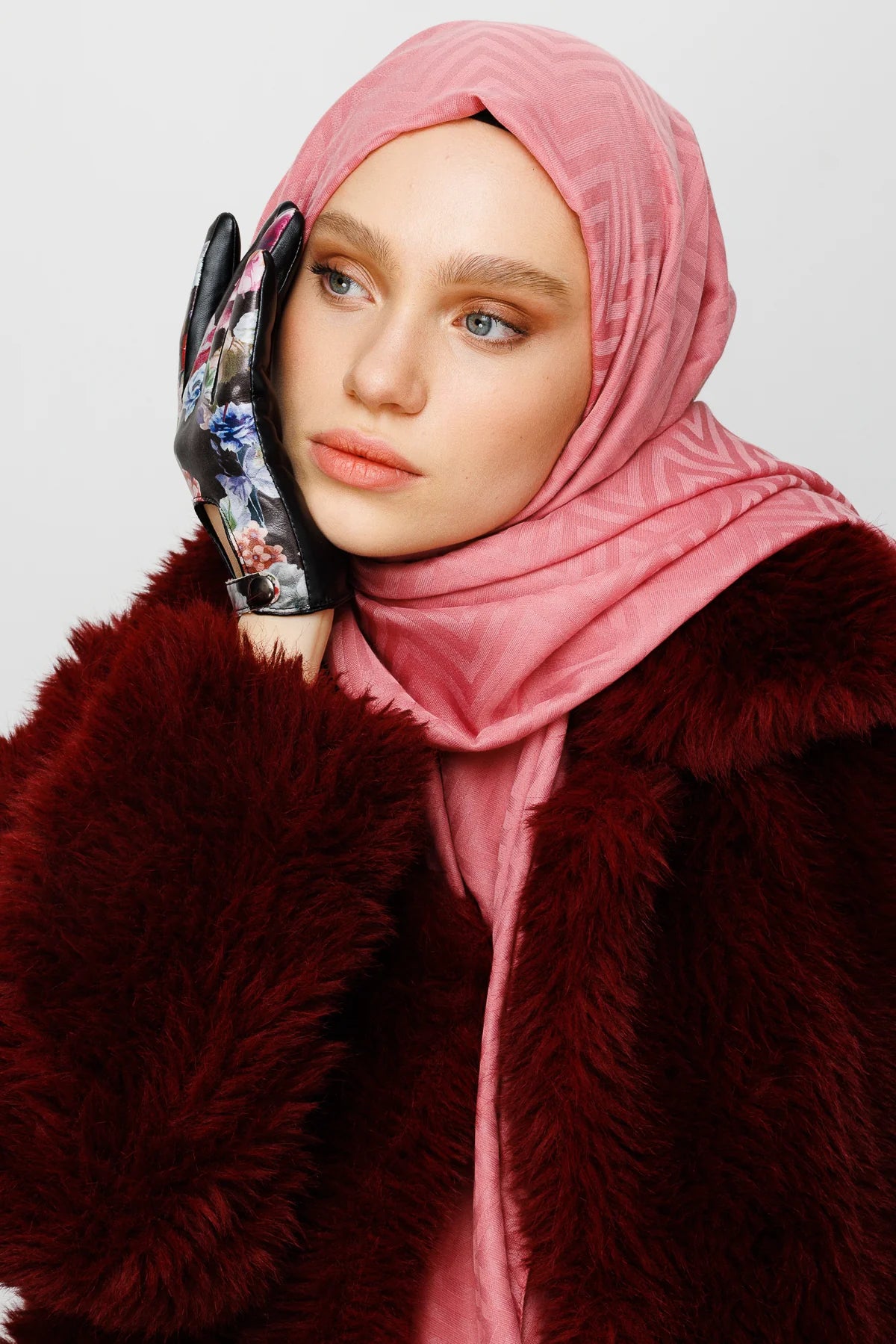 Zikzak Desen Pamuk Jakar Şal - Pembe