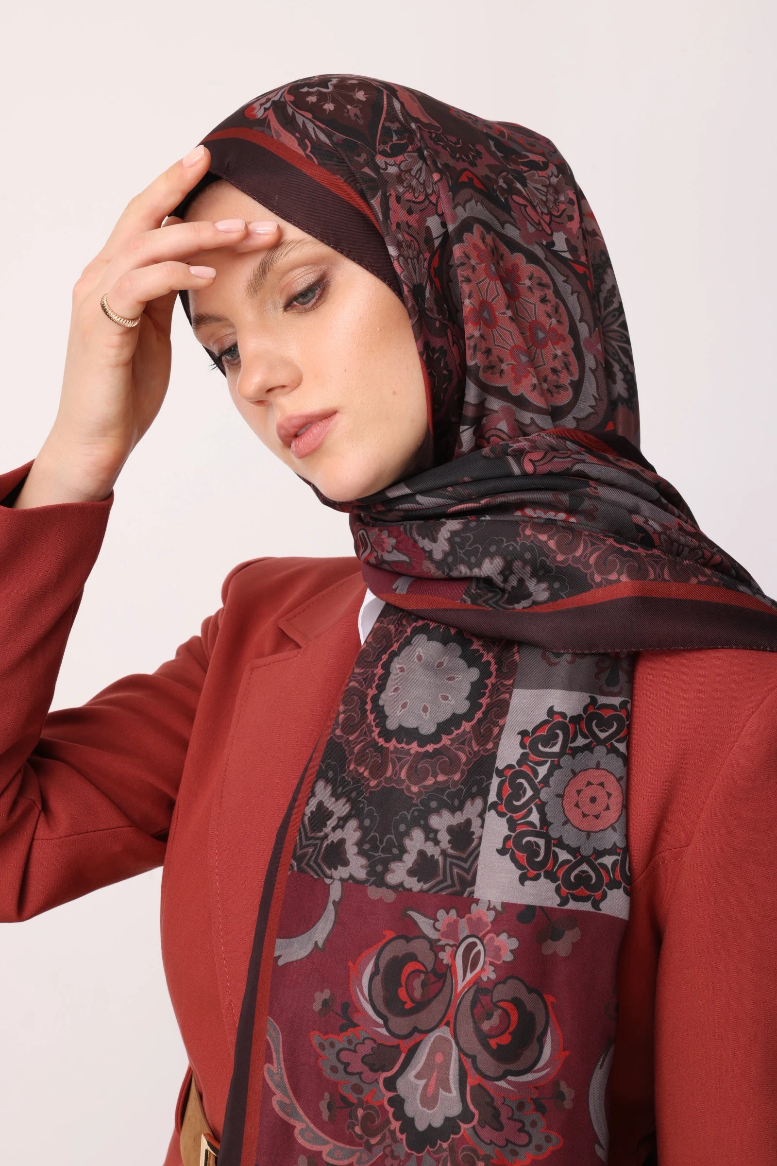 Solhar Desen Pamuk Şal - Bordo