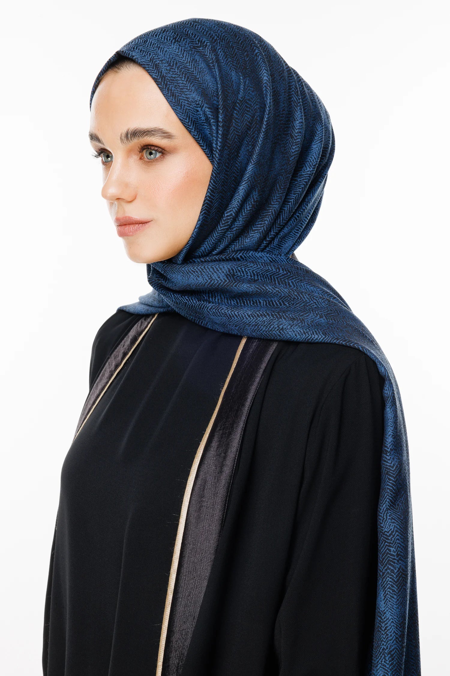 Sahra Desen Çift Taraflı Şal - Siyah-İndigo