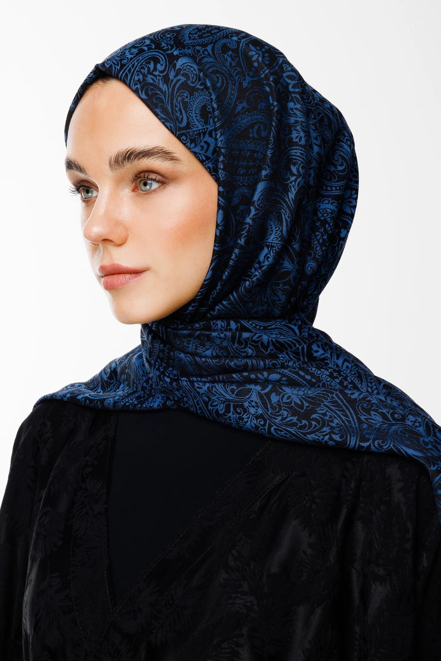Velora Desen Çift Taraflı Şal - Siyah-İndigo