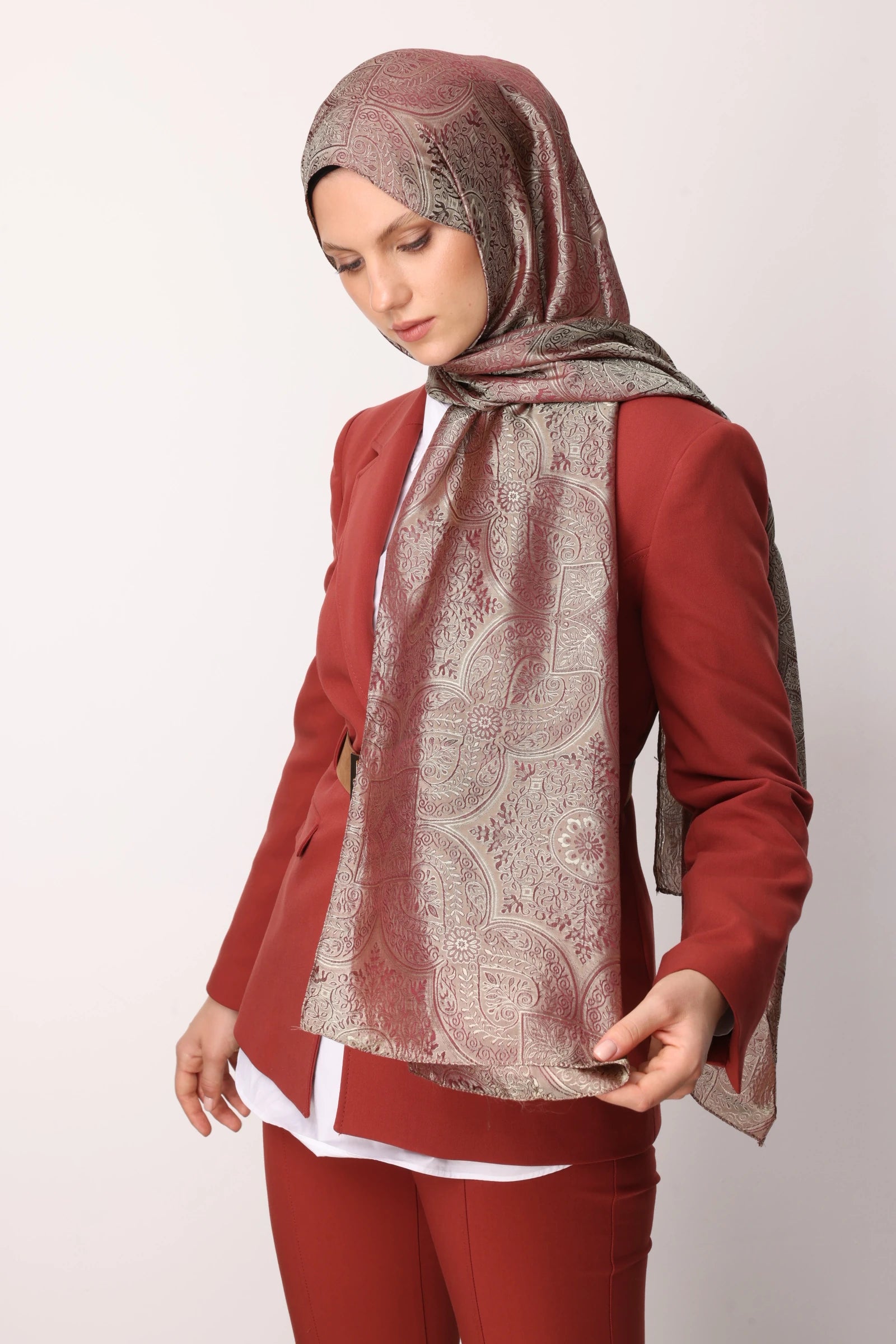 Vera Desen Shine Line Şal - Mürdüm-Somon