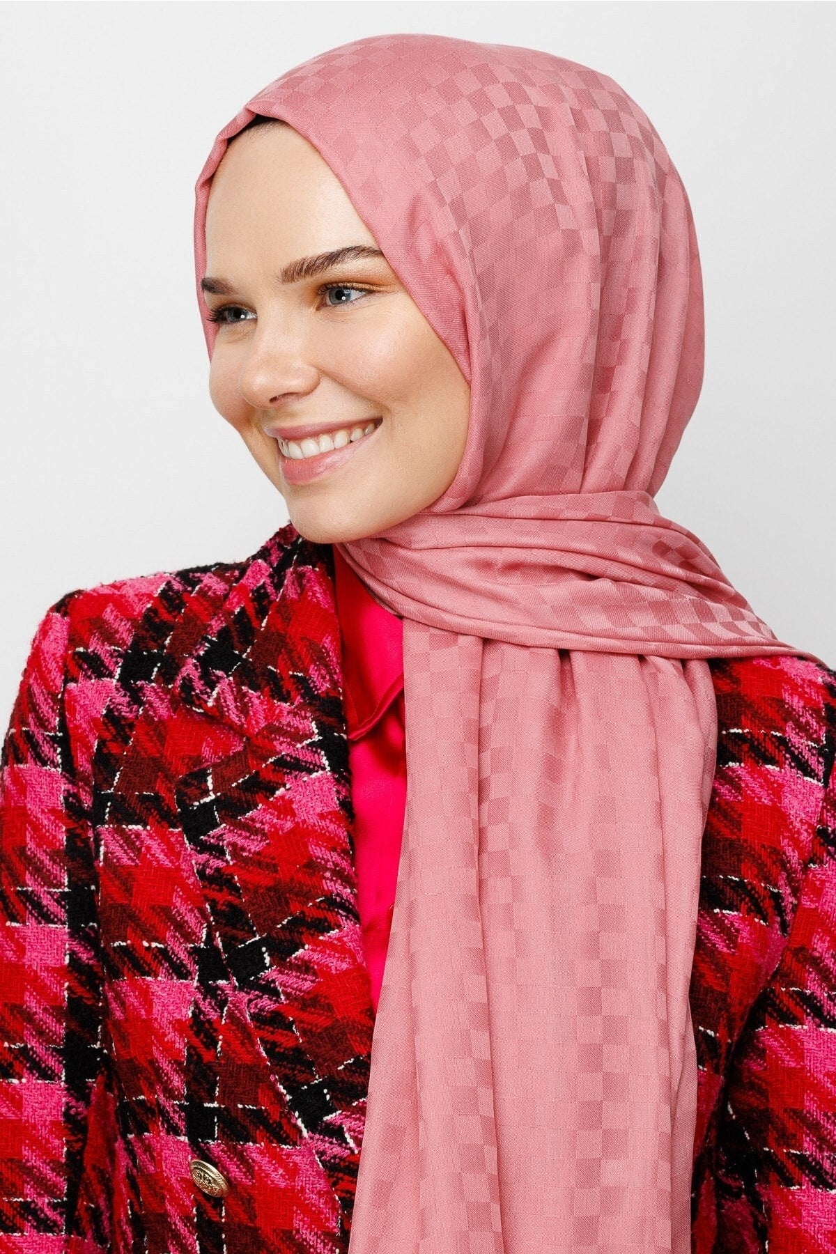 Kare Desen Pamuk Jakar Şal - Pembe