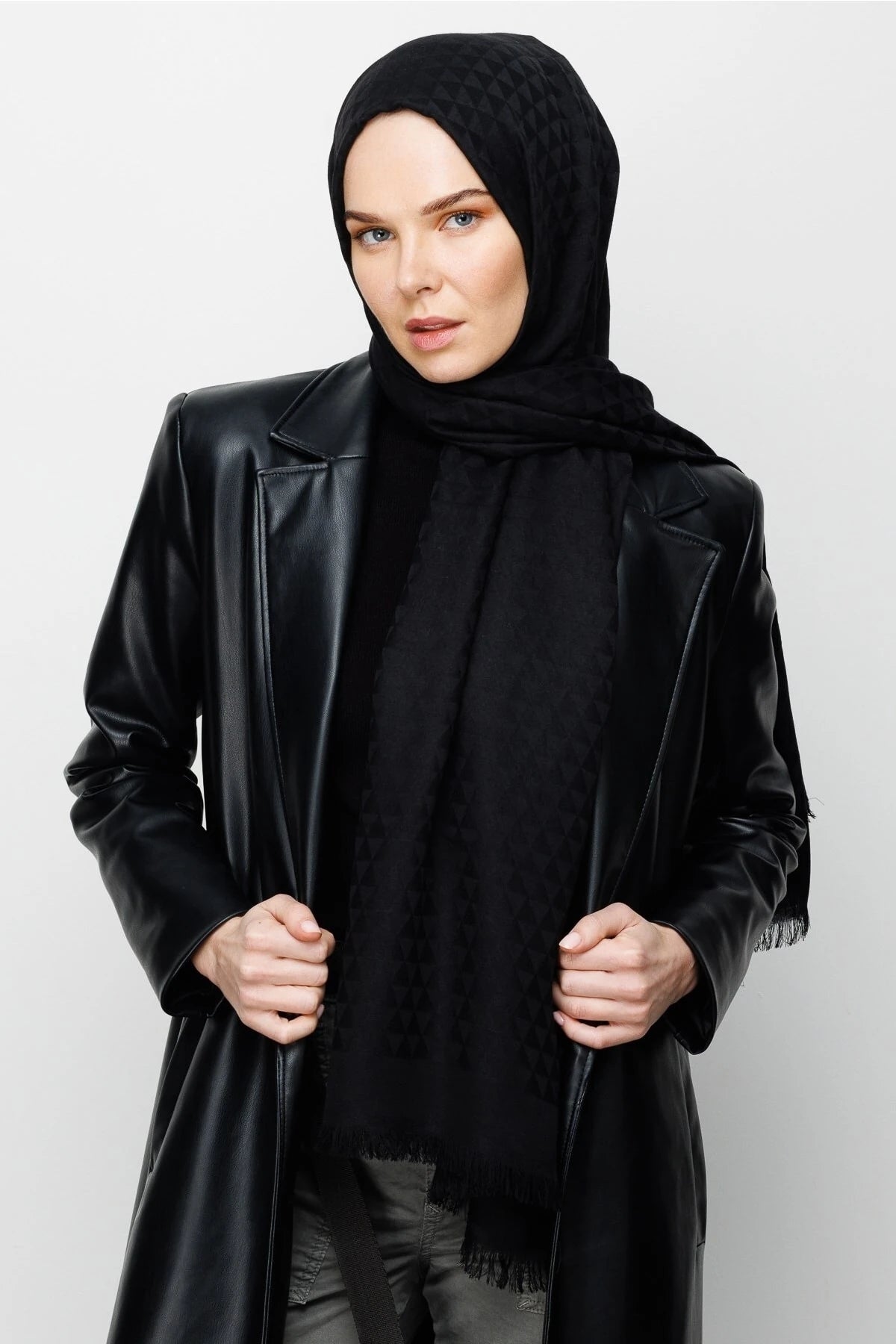 Prizma Desen Pamuk Jakar Şal - Siyah