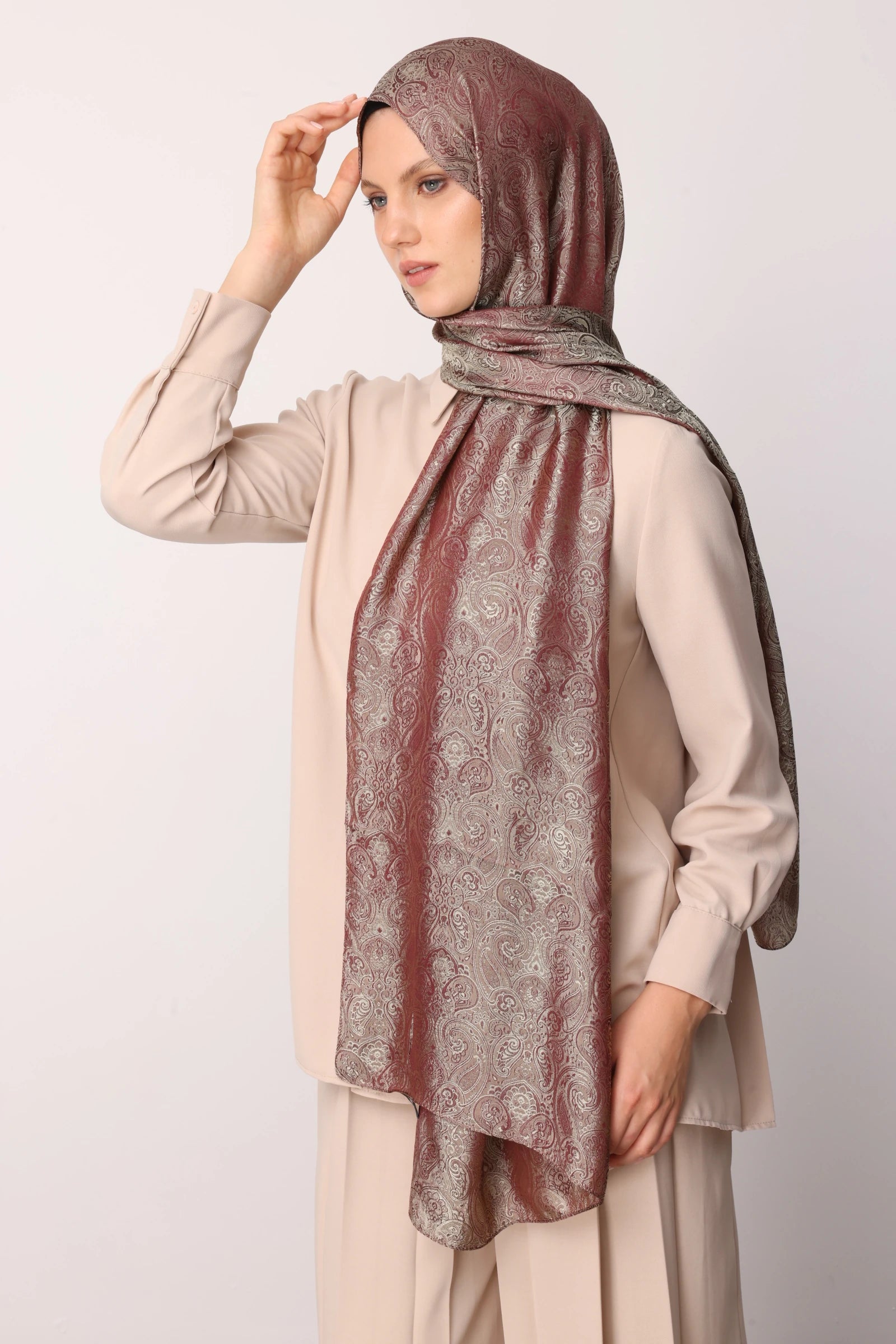 Moren Desen Shine Line Şal - Mürdüm-Somon