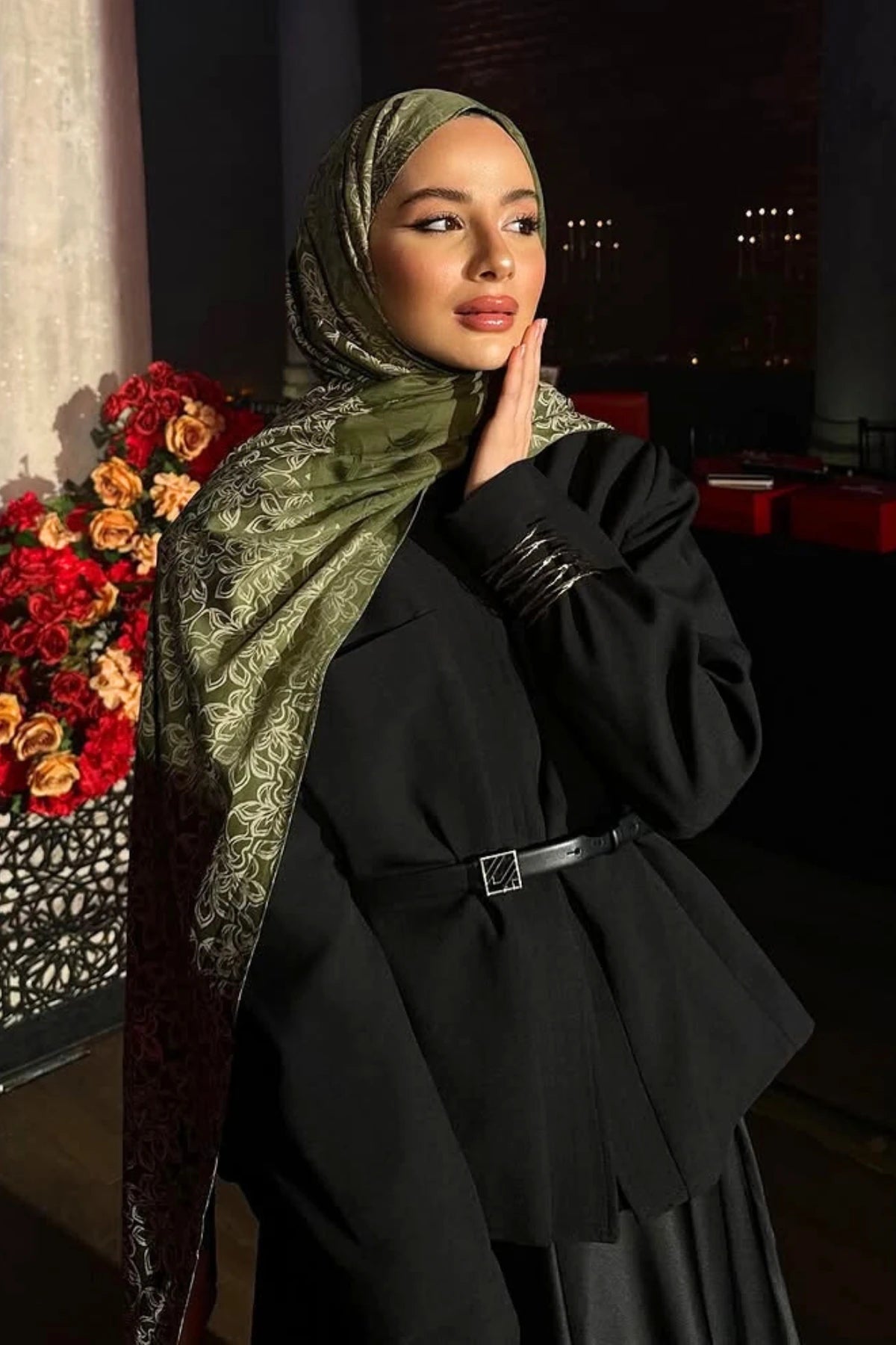 Nora Desen Çift Taraflı Şal - Haki-Somon