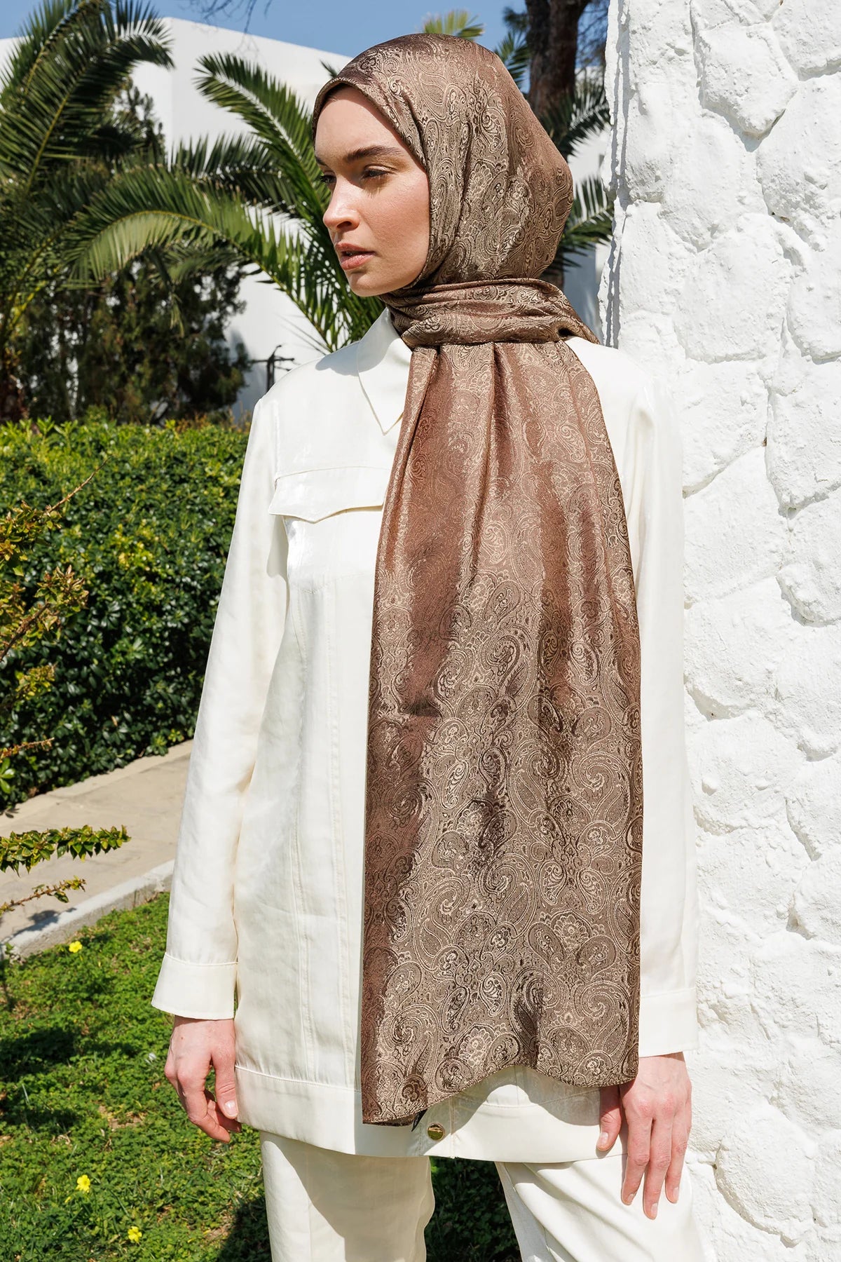 Moren Desen Shine Line Şal - Acı Kahve-Bej
