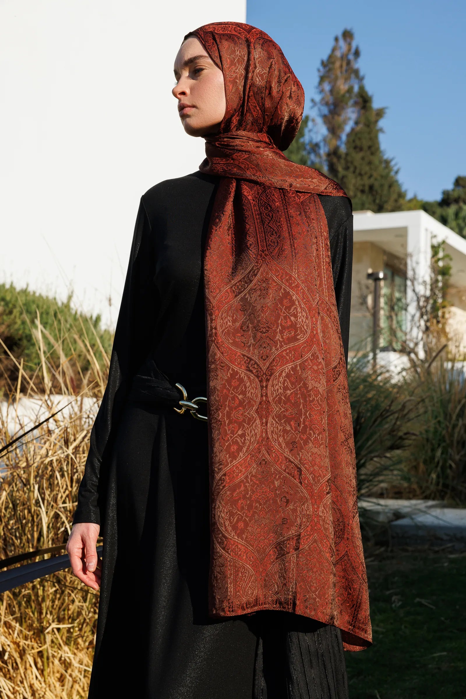 Soler Desen Shine Line Şal - Acı Kahve-Kahve